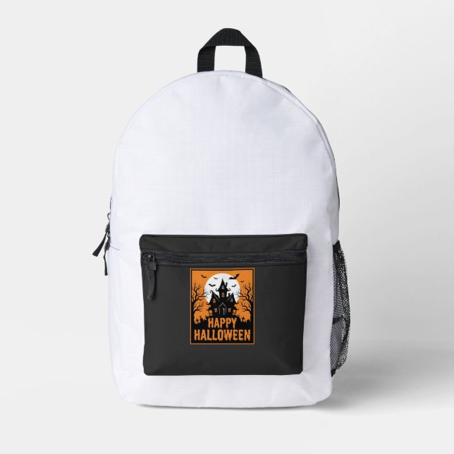 Halloween Haunted House Silhouette Vector Design_1 Printed Backpack (Front)