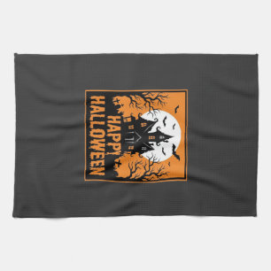 Halloween Haunted House Silhouette Vector Design_1 Tea Towel
