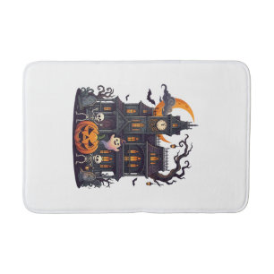 Halloween Haunted House Skeletons Pumpkin Ghost Cr Bath Mat