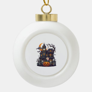 Halloween Haunted House Skeletons Pumpkin Ghost Cr Ceramic Ball Christmas Ornament