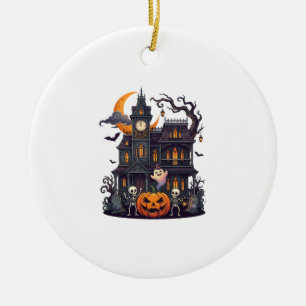 Halloween Haunted House Skeletons Pumpkin Ghost Cr Ceramic Ornament