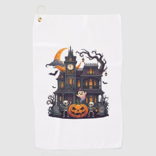 Halloween Haunted House Skeletons Pumpkin Ghost Cr Golf Towel