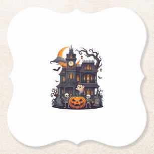 Halloween Haunted House Skeletons Pumpkin Ghost Cr Paper Coaster