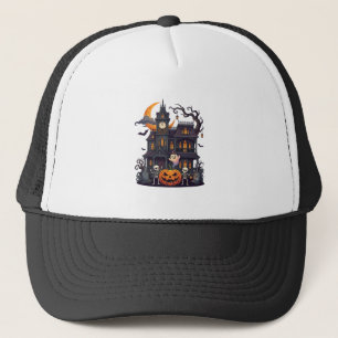 Halloween Haunted House Skeletons Pumpkin Ghost Cr Trucker Hat