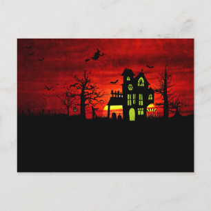 Halloween Haunted House Spooky Scary Witch Postcard