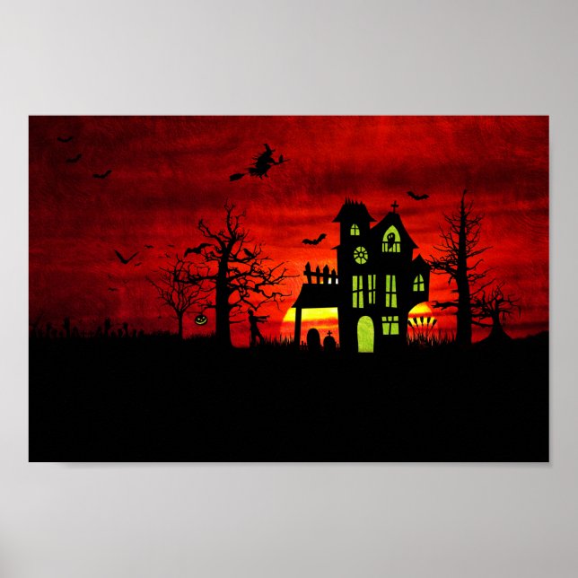 Halloween Haunted House Spooky Scary Witch Poster (Front)