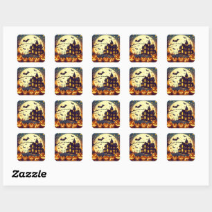 Halloween haunted house square sticker