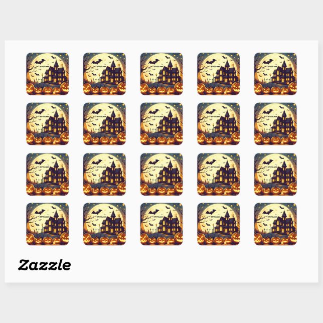 Halloween haunted house square sticker (Sheet)