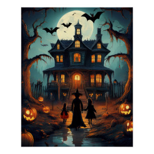Halloween Haunted House Trick or Treaters Poster