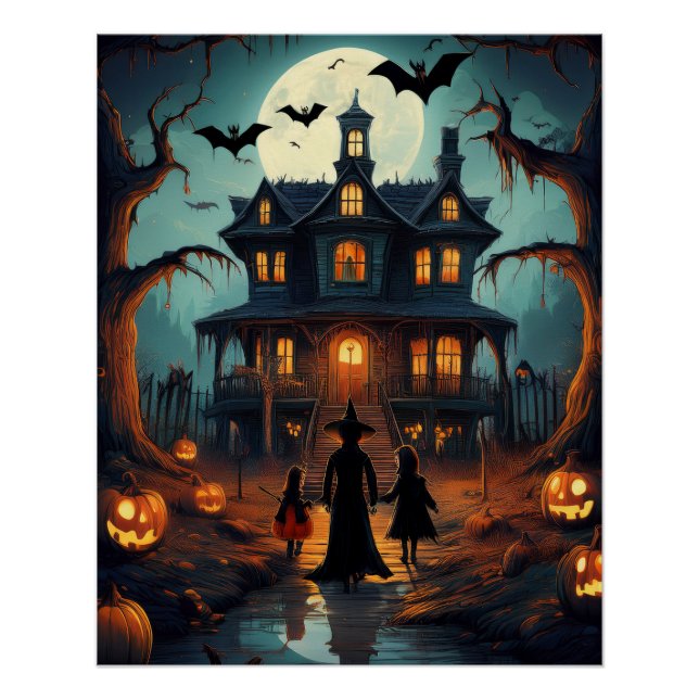 Halloween Haunted House Trick or Treaters Poster (Front)