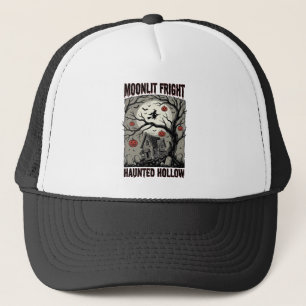 Halloween Haunted House Vintage Engraving Moon Shi Trucker Hat