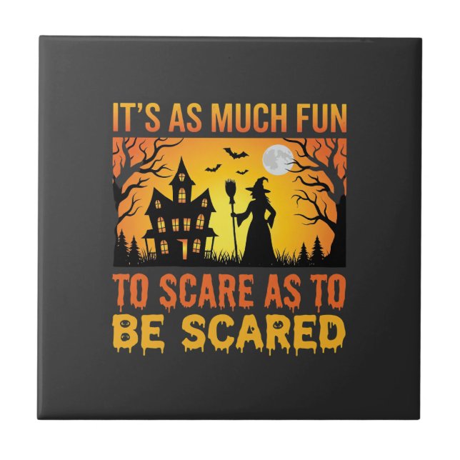Halloween Haunted House Witch Scare Quote Ceramic Tile (Front)