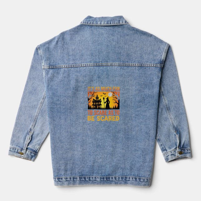 Halloween Haunted House Witch Scare Quote Denim Jacket (Back)