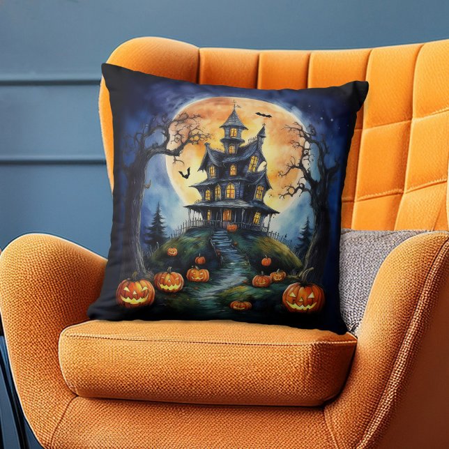 Halloween Haunted House with Pumpkins Cushion (Creator Uploaded)