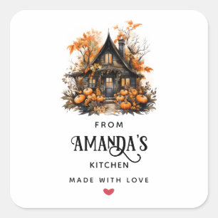 Halloween Haunted House with Pumpkins Kitchen Square Sticker
