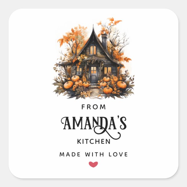 Halloween Haunted House with Pumpkins Kitchen Square Sticker (Front)