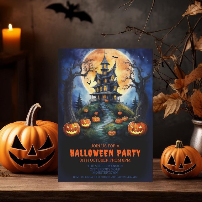 Halloween Haunted House with Pumpkins Party  Invitation (Creator Uploaded)