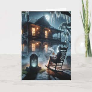 Halloween Haunted House With Tombstone Card
