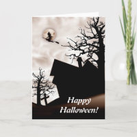 Halloween Haunted House with Witch On Broom