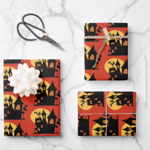 Halloween Haunted House  Wrapping Paper Sheet