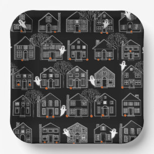Halloween Haunted Houses Paper Plate