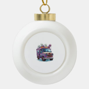 Halloween Haunted Ice Cream Truck Ceramic Ball Christmas Ornament
