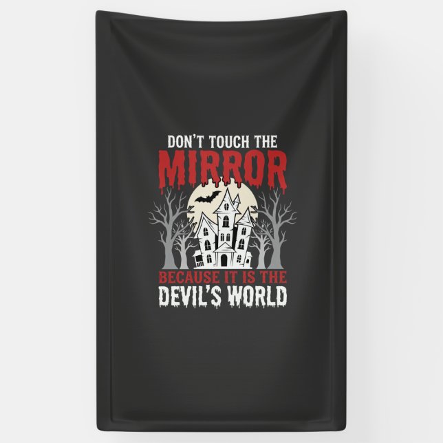 Halloween Haunted Mirror Devils World Graphic Banner (Vertical)