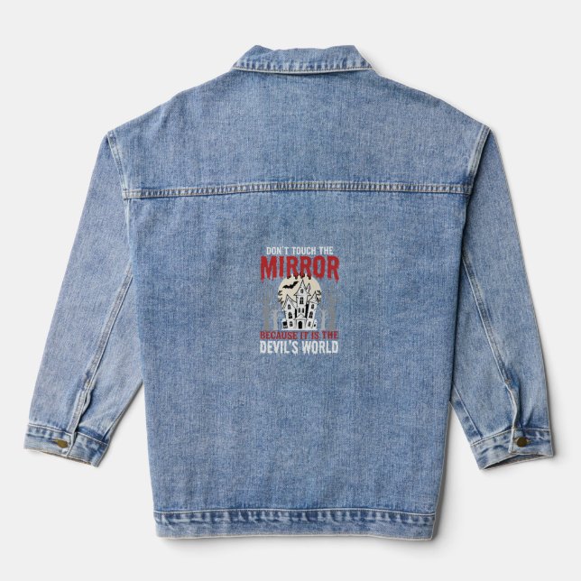 Halloween Haunted Mirror Devils World Graphic Denim Jacket (Back)