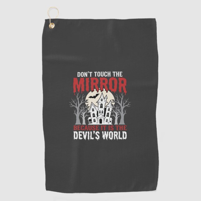 Halloween Haunted Mirror Devils World Graphic Golf Towel (Front)