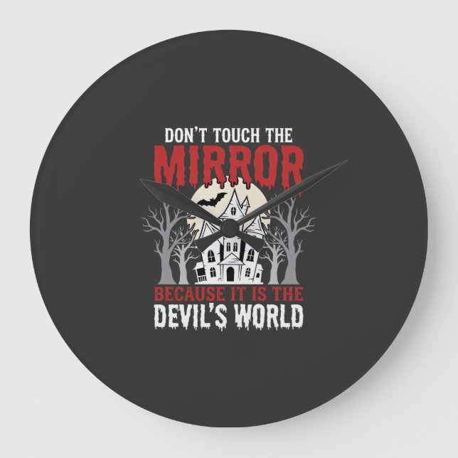 Halloween Haunted Mirror Devils World Graphic Large Clock (Front)