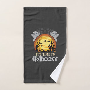 Halloween Haunted Moon Ghosts and Graveyard Vector Hand Towel