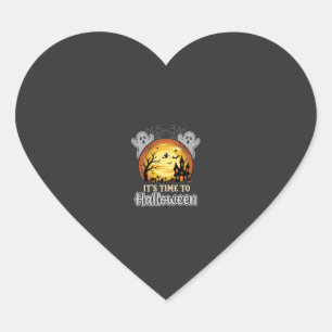 Halloween Haunted Moon Ghosts and Graveyard Vector Heart Sticker