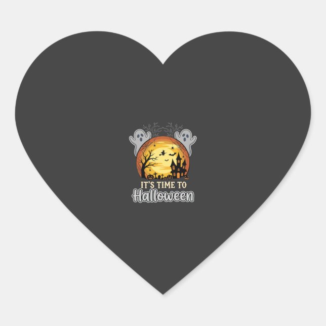 Halloween Haunted Moon Ghosts and Graveyard Vector Heart Sticker (Front)