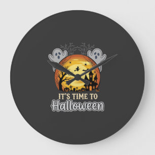 Halloween Haunted Moon Ghosts and Graveyard Vector Large Clock