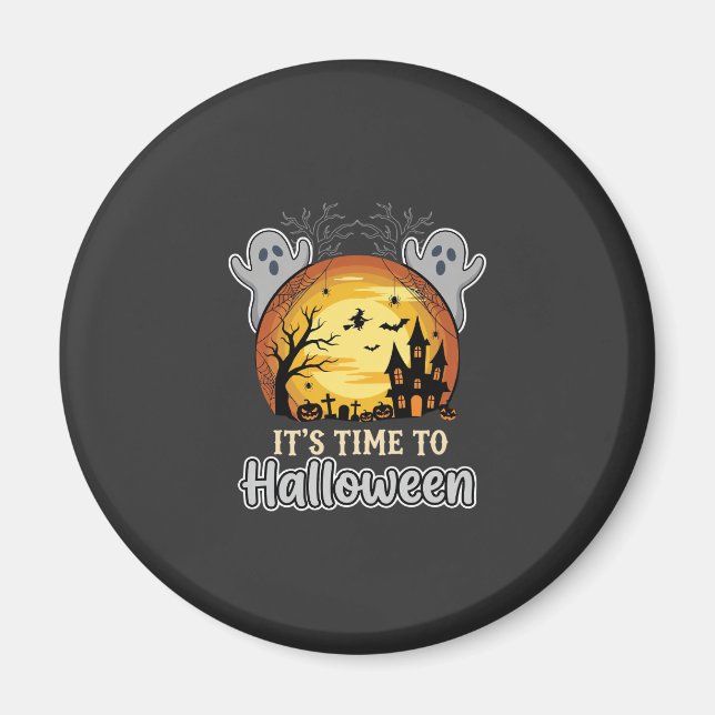 Halloween Haunted Moon Ghosts and Graveyard Vector Magnet (Front)