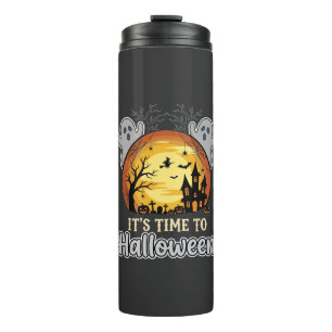 Halloween Haunted Moon Ghosts and Graveyard Vector Thermal Tumbler