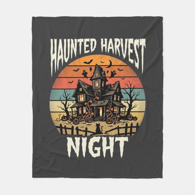 Halloween Haunted Pumpkin Night Fleece Blanket (Front)