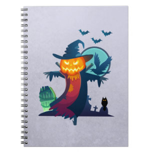 Halloween Haunted Scarecrow With Bats And A Crow Notebook