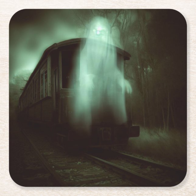 Halloween - Haunted Train 2 Square Paper Coaster (Front)