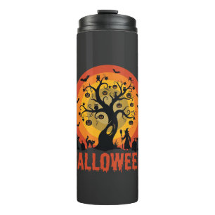 Halloween Haunted Tree Witch and Black Cats Thermal Tumbler