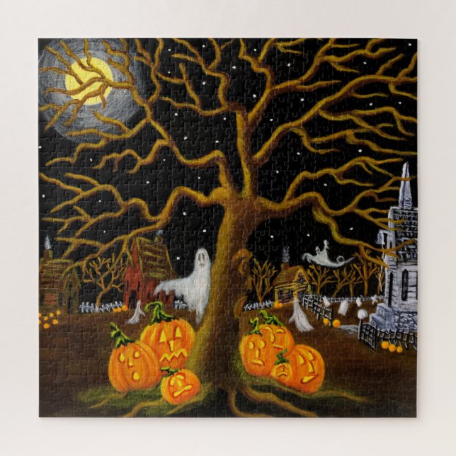 Halloween haunted village jigsaw puzzle (Vertical)