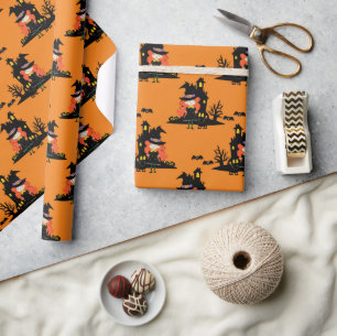 Halloween Haunted Witch House Orange Wrapping Paper