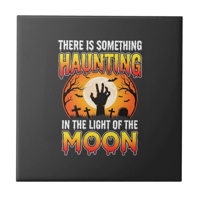 Halloween Haunting Moon Graveyard Horror Ceramic Tile (Front)