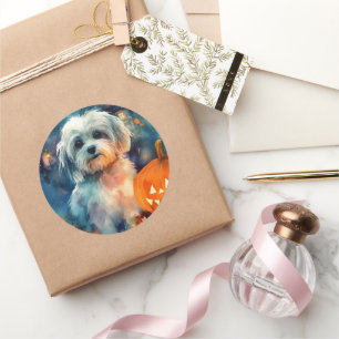 Halloween Havanese With Pumpkins Scary Classic Round Sticker
