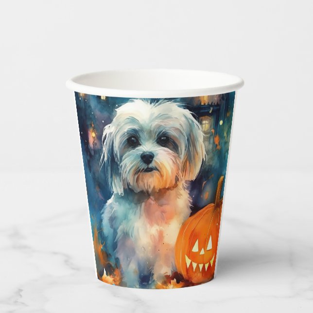 Halloween Havanese With Pumpkins Scary Paper Cups (Front)