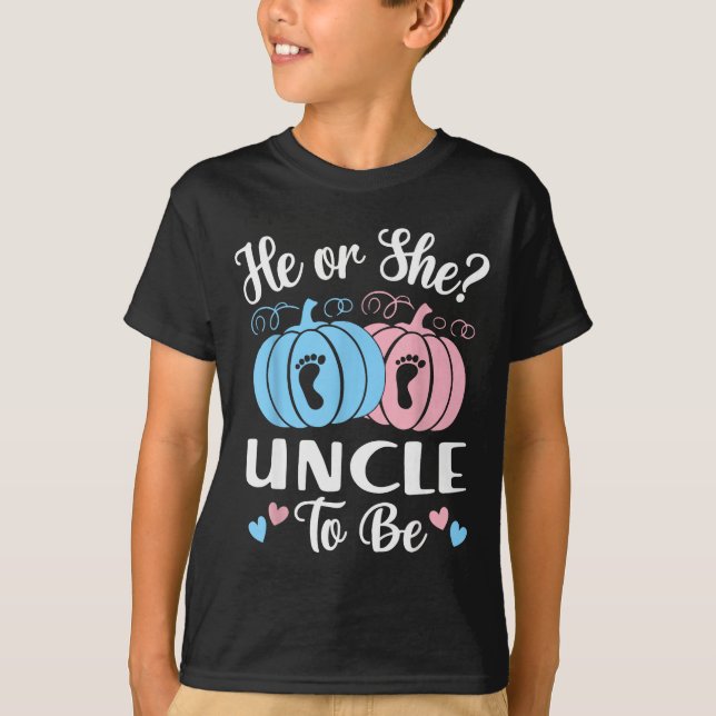 Halloween He Or She Uncle To Be Pumpkin Gender Rev T-Shirt (Front)