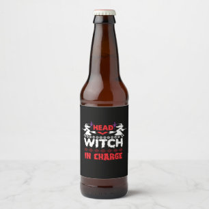 Halloween Head Witch In Charge Birthday Beer Bottle Label
