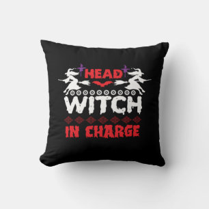 Halloween Head Witch In Charge Birthday Cushion