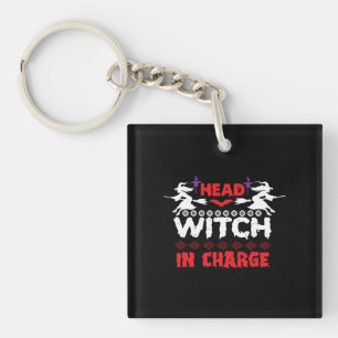 Halloween Head Witch In Charge Birthday Key Ring