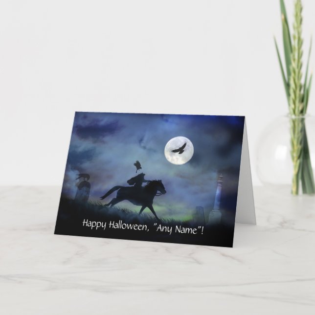 Halloween Headless Horseman Custom Name Holiday Card (Front)